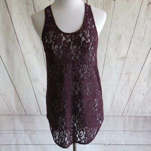 Wilfred Plum Silk Trim Racerback Floral Lace Sheer Mesh Tank Top - Size X Small